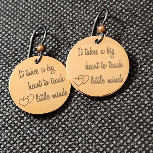 Hand Crafted Teacher Pierced Earrings Rose Gold Charm - Picture 1 of 6